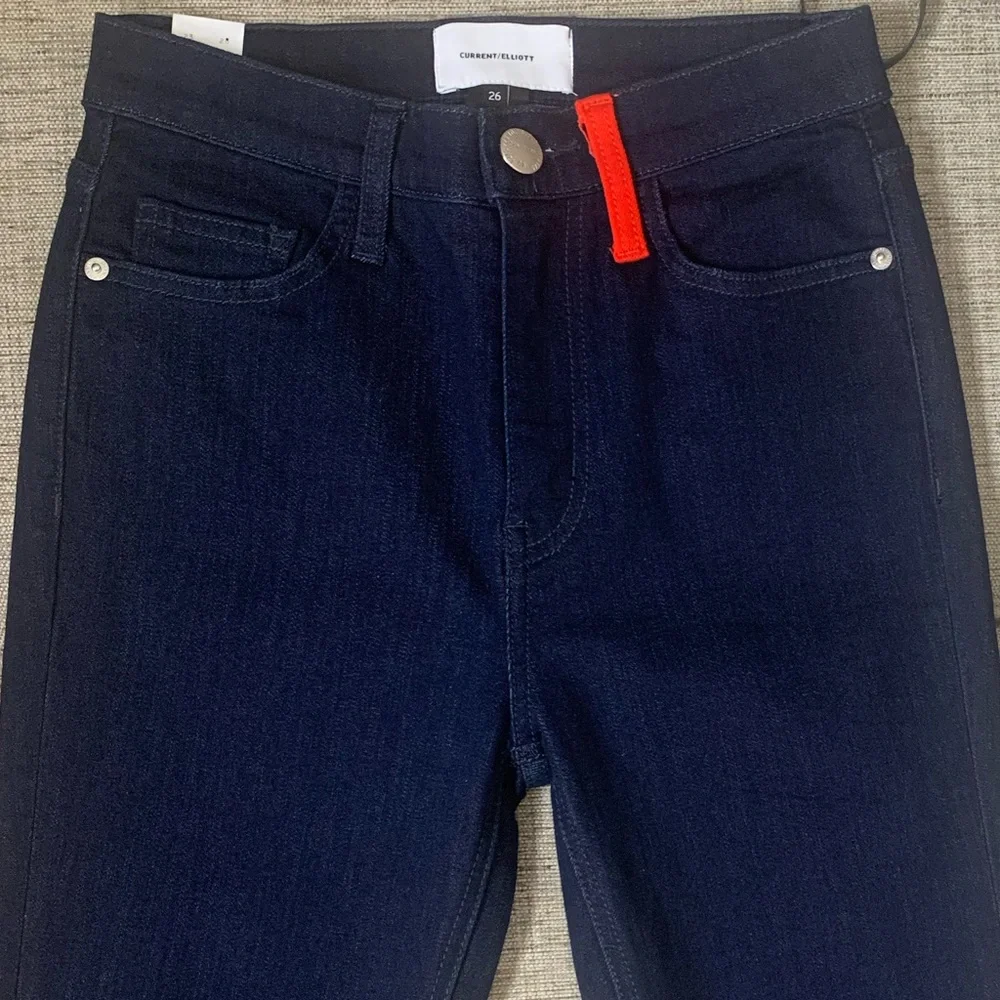NWT CURRENT/ELLIOTT Ultra High Waist Skinny Jeans, Dark Blue w/ Red Accents, 26 - Picture 7 of 12
